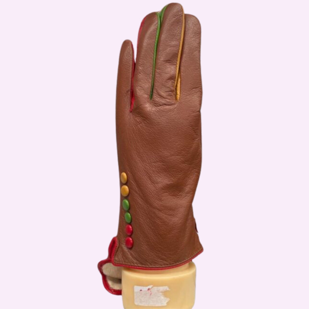 Three Colour Button Leather Glove