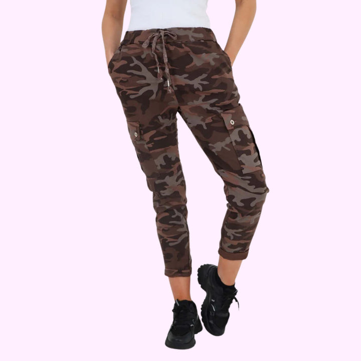 Italian Drawstring Camo Side Pockets Cargo Trousers