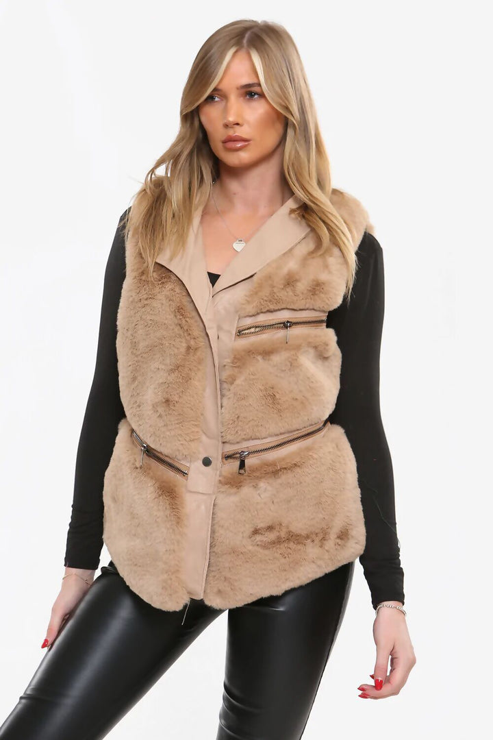 PU Faux Leather Faux Fur Gilet