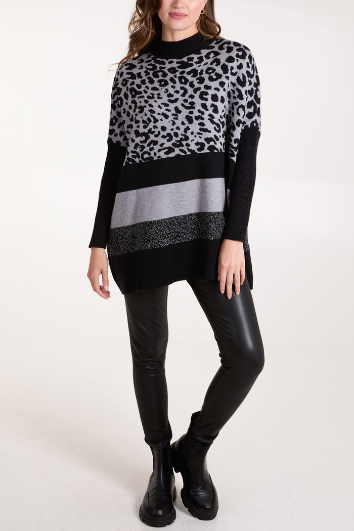 High Neck Animal & Stripe Jumper