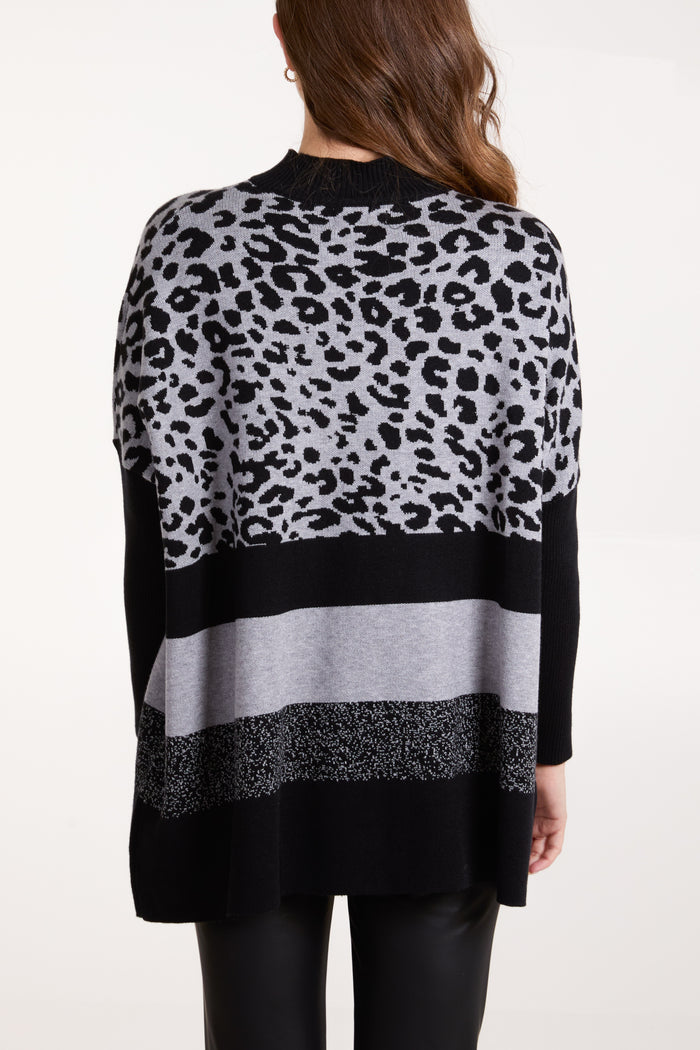 High Neck Animal & Stripe Jumper