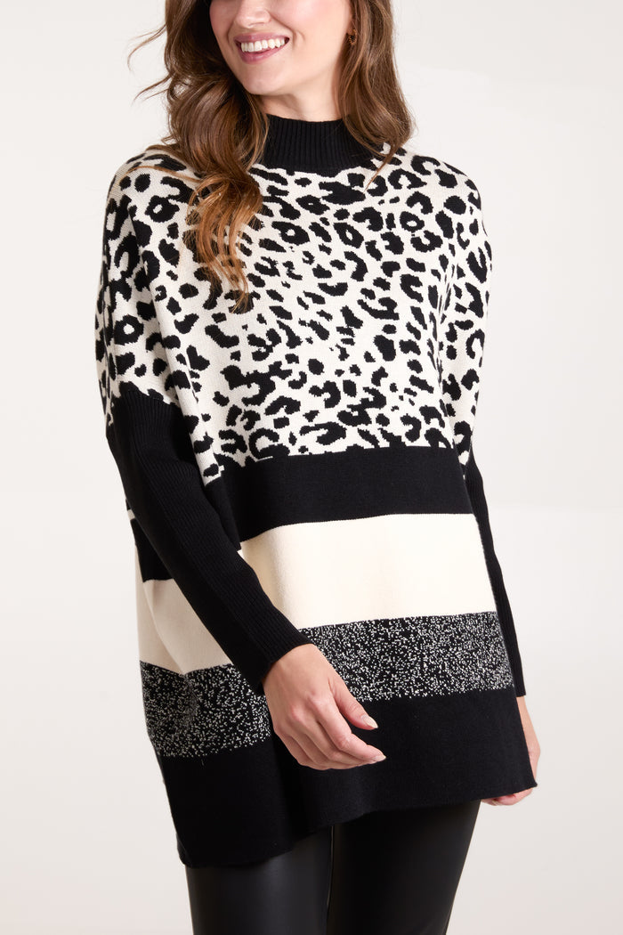 High Neck Animal & Stripe Jumper