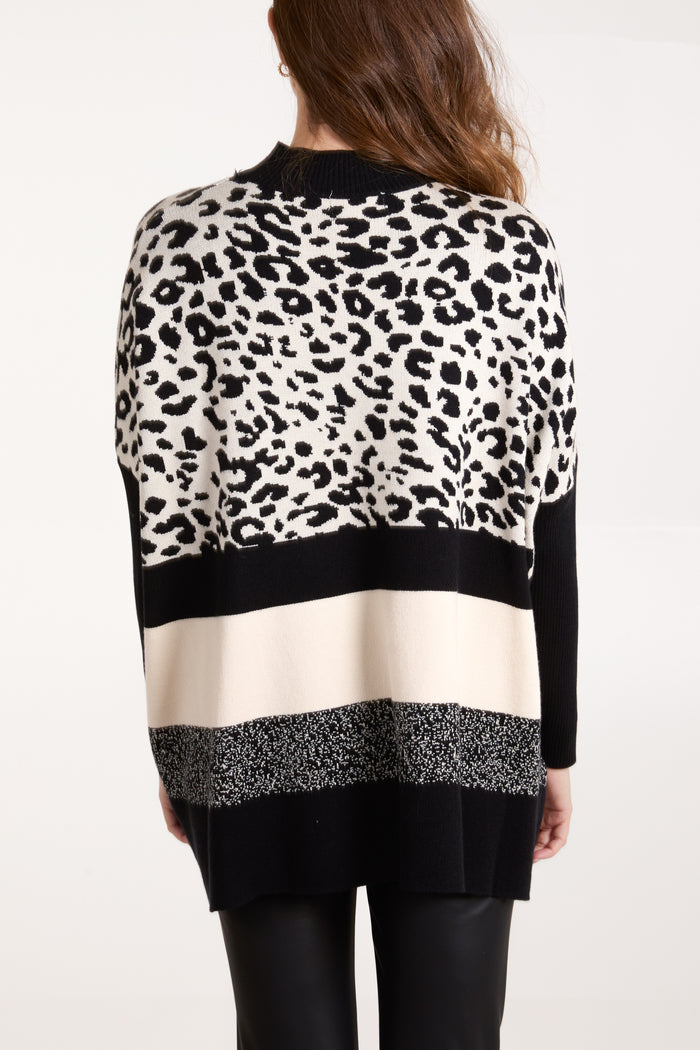 High Neck Animal & Stripe Jumper