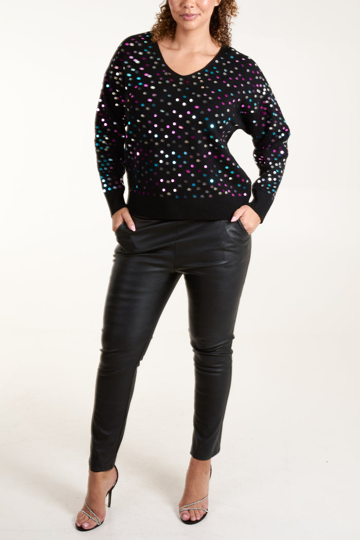 Multi Sequin V Neck Jumper