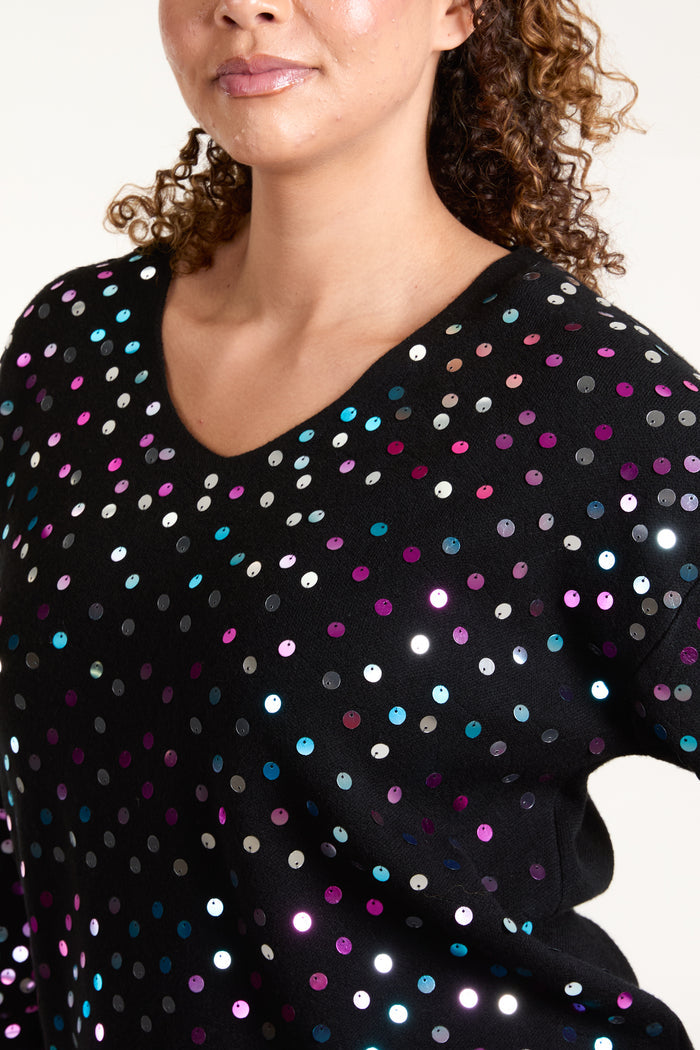 Multi Sequin V Neck Jumper