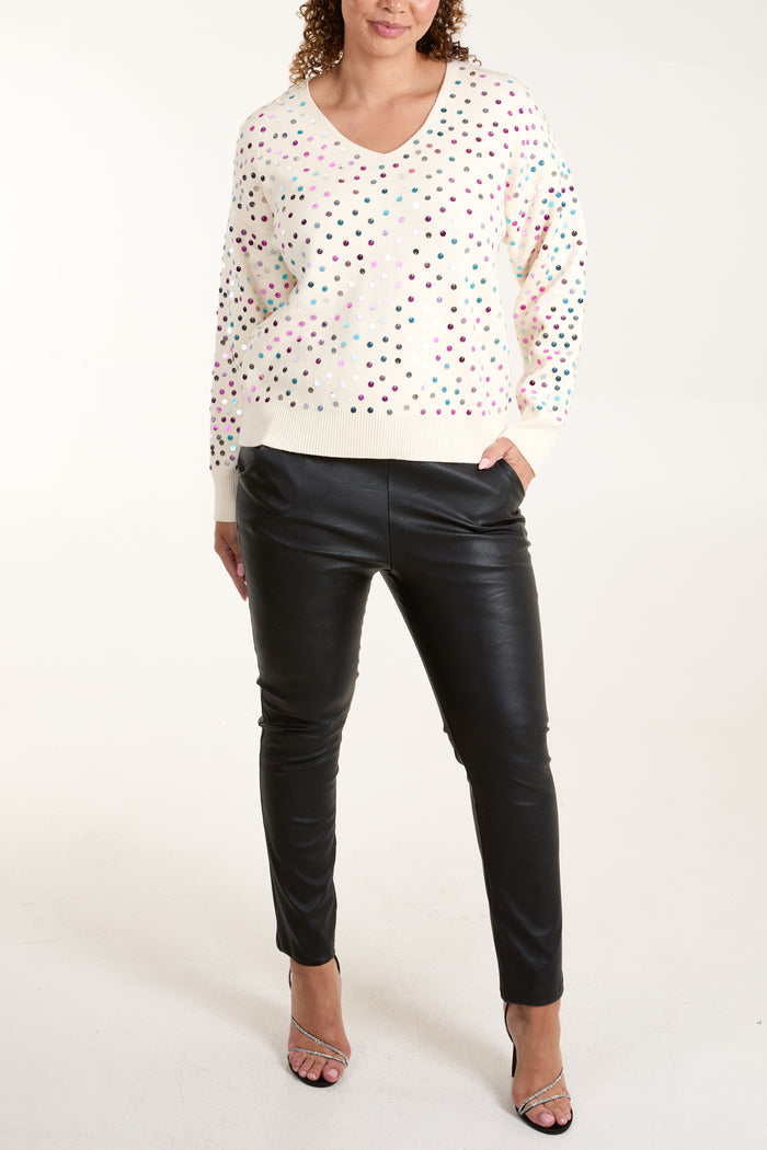 Multi Sequin V Neck Jumper