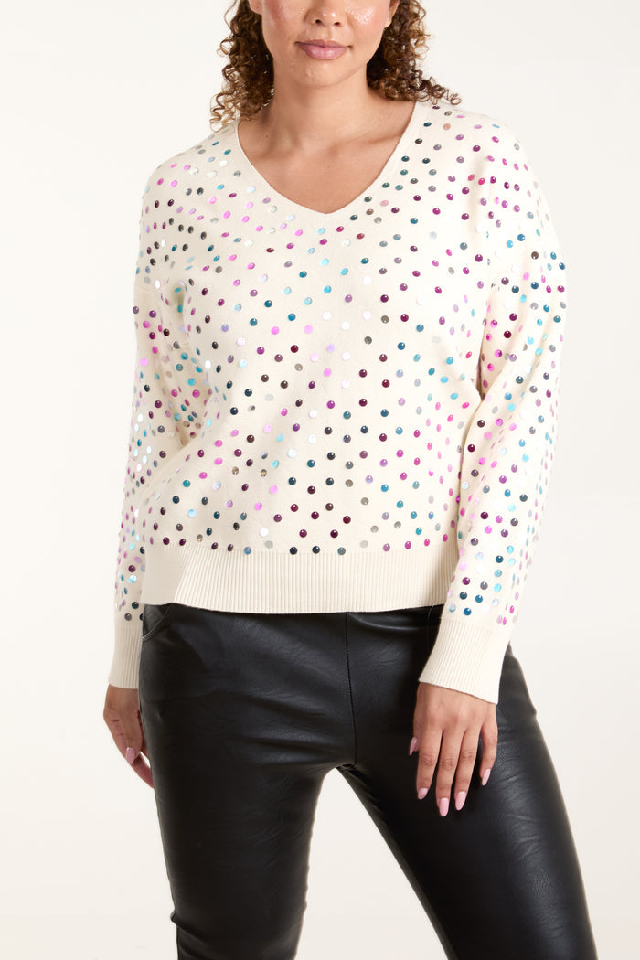 Multi Sequin V Neck Jumper