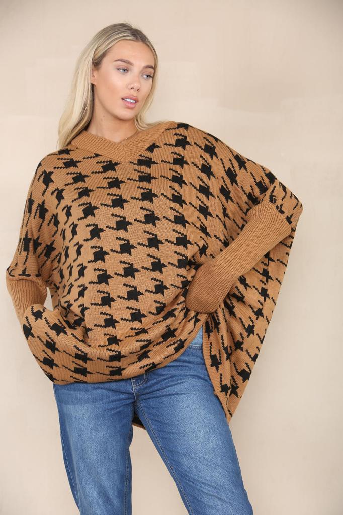 Oversized Dog Tooth Print Jumper