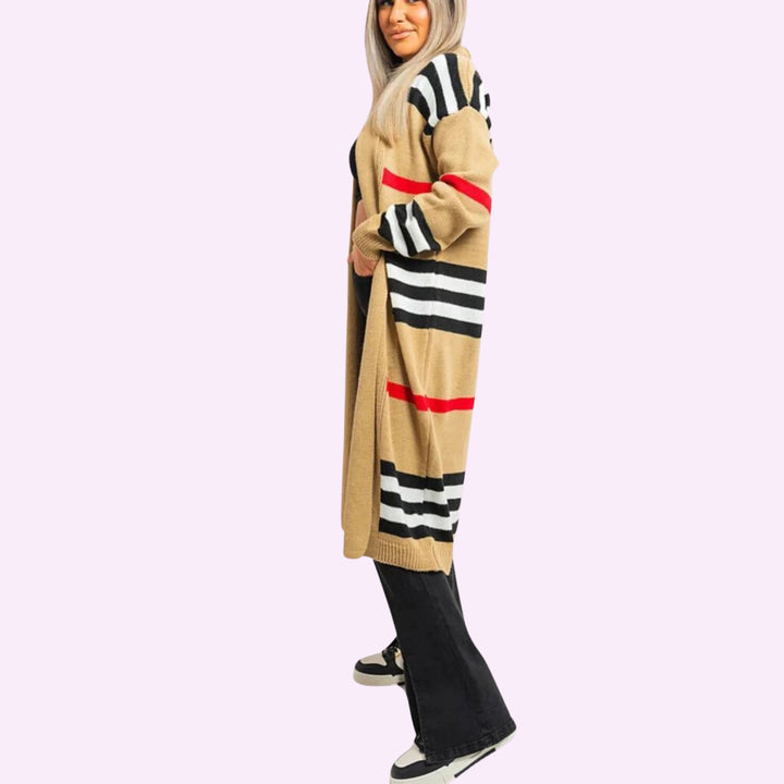 Stripe Balloon Sleeve Cardigan