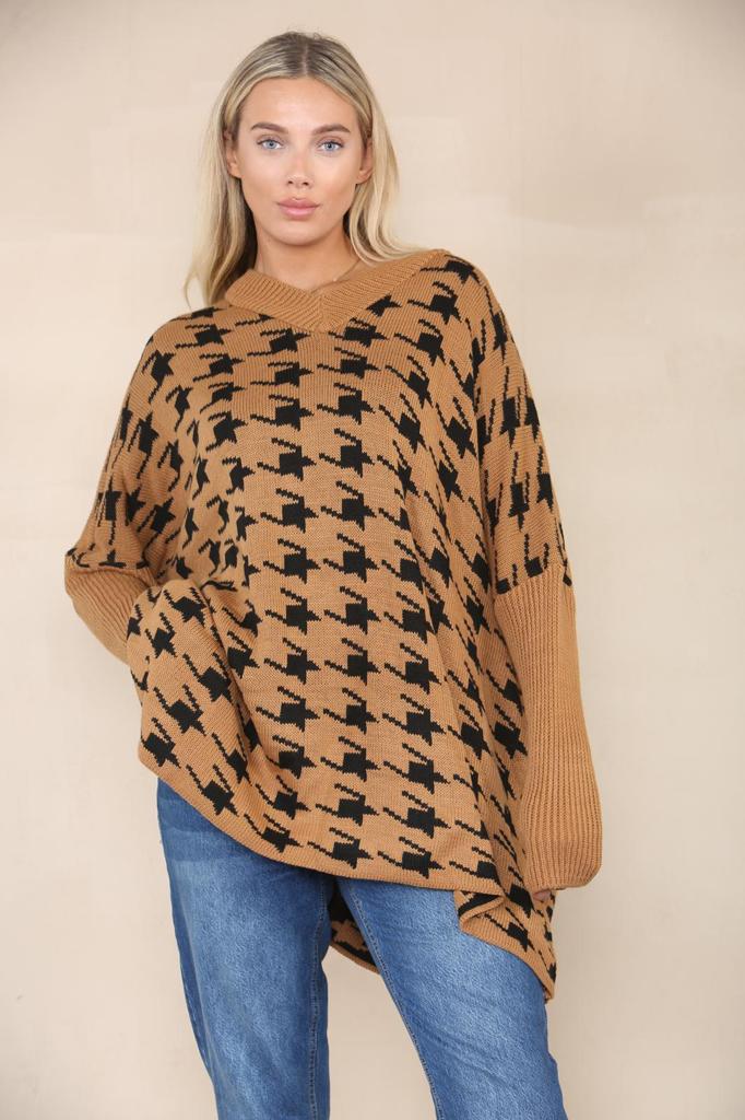 Oversized Dog Tooth Print Jumper