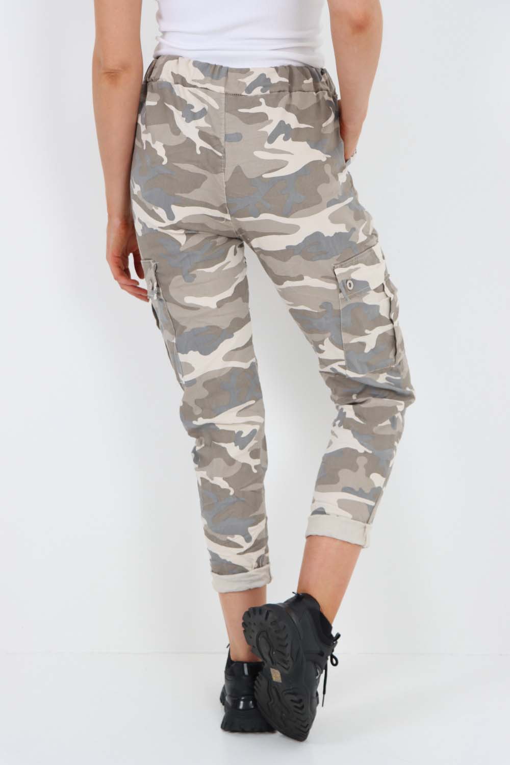 Italian Drawstring Camo Side Pockets Cargo Trousers