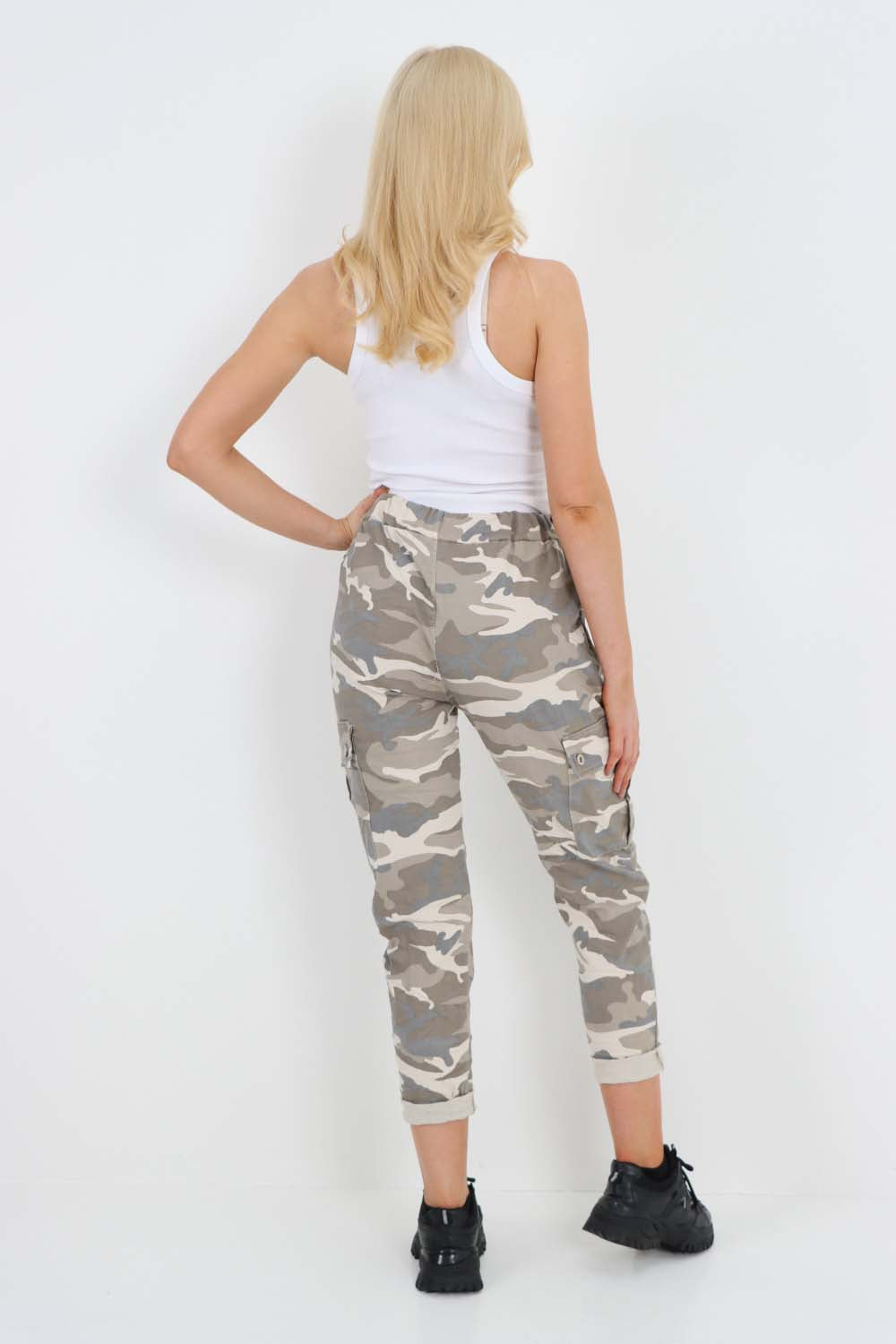 Italian Drawstring Camo Side Pockets Cargo Trousers