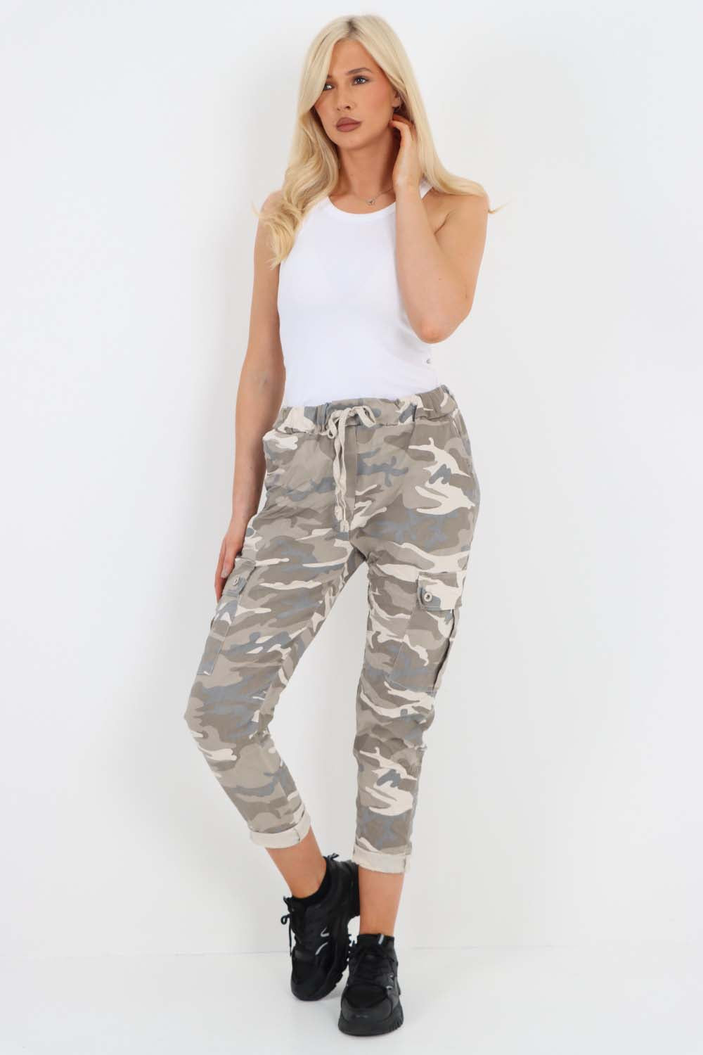 Italian Drawstring Camo Side Pockets Cargo Trousers