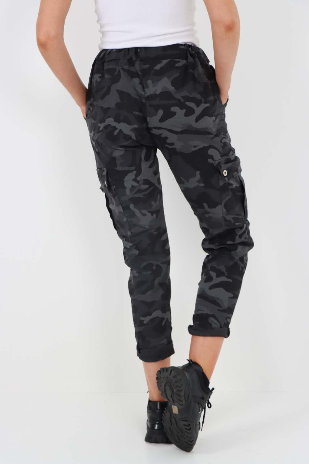 Italian Drawstring Camo Side Pockets Cargo Trousers