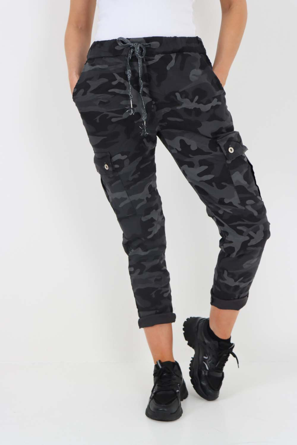 Italian Drawstring Camo Side Pockets Cargo Trousers