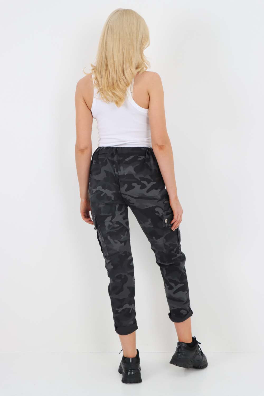 Italian Drawstring Camo Side Pockets Cargo Trousers