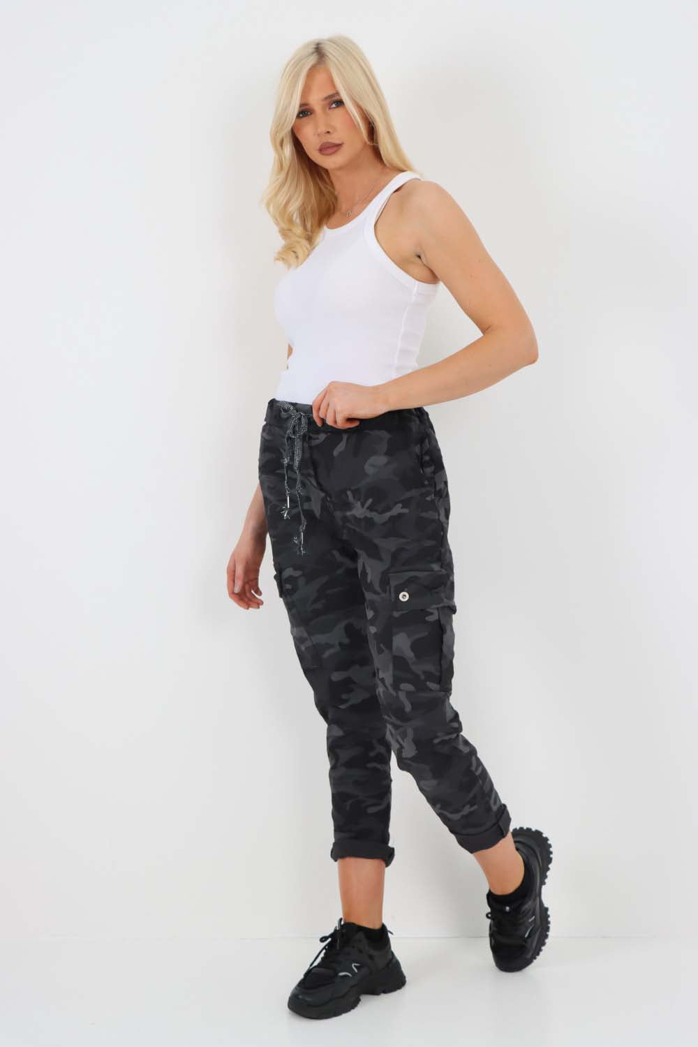 Italian Drawstring Camo Side Pockets Cargo Trousers