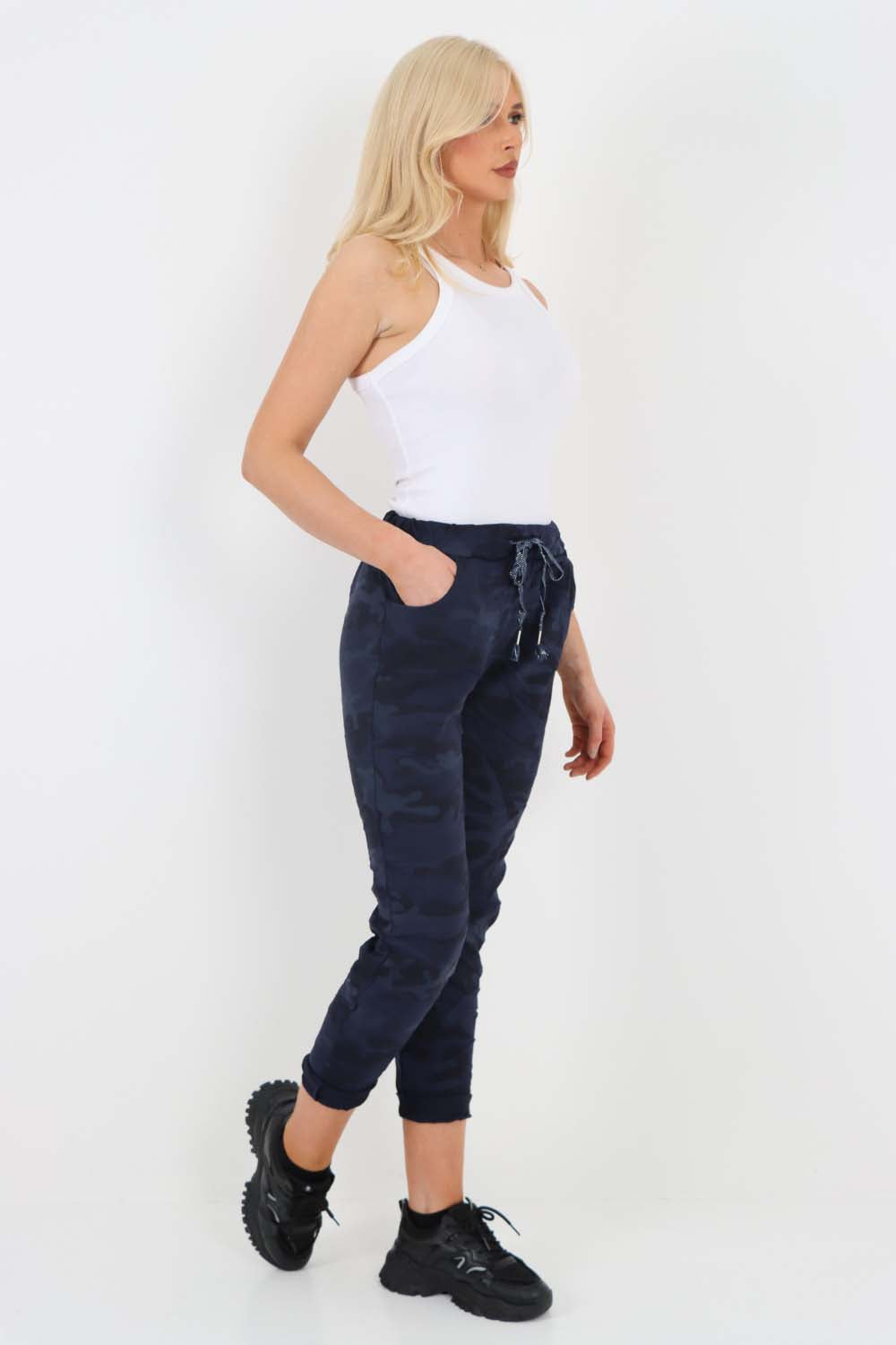 Italian Drawstring Camo Side Pockets Trousers