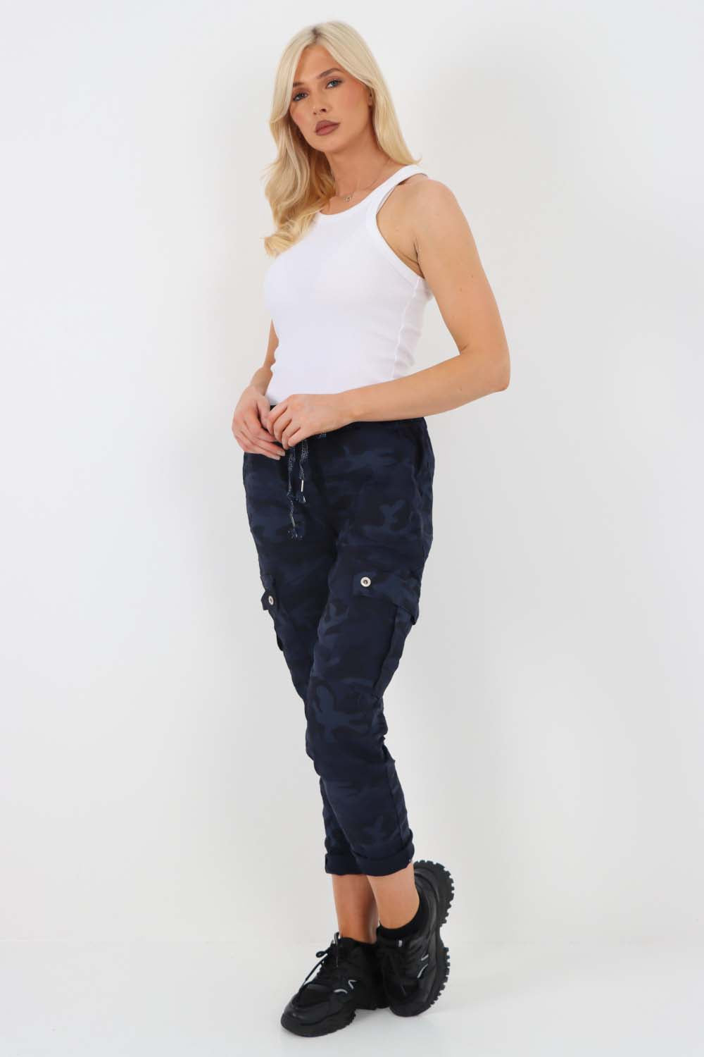Italian Drawstring Camo Side Pockets Cargo Trousers