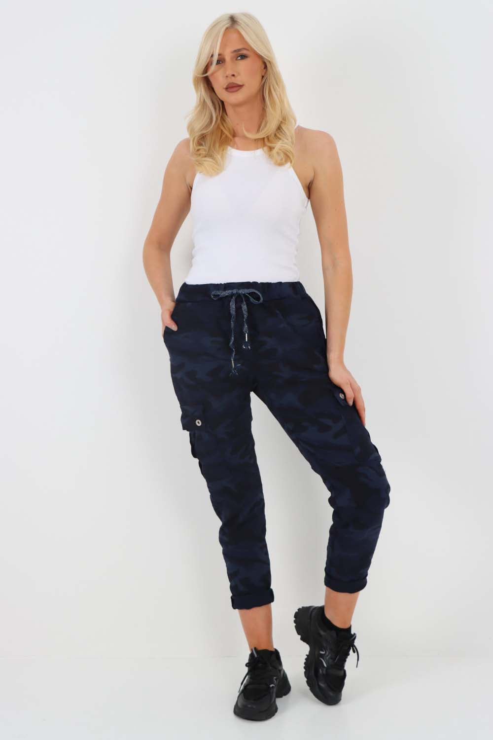 Italian Drawstring Camo Side Pockets Cargo Trousers