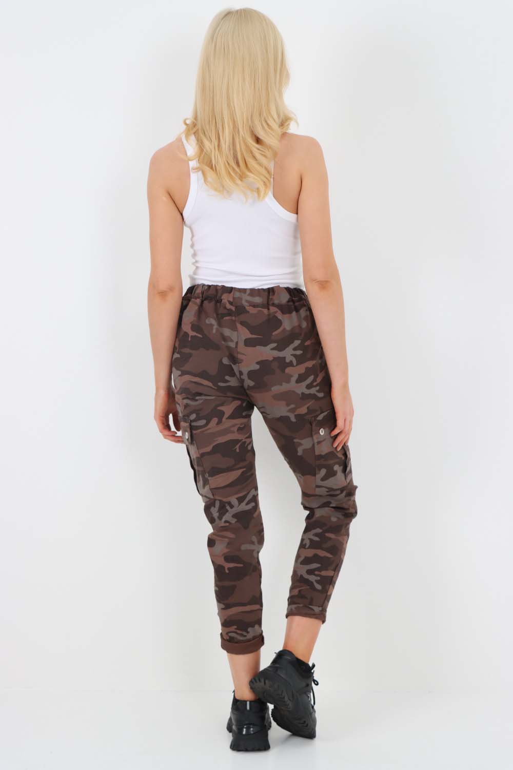Italian Drawstring Camo Side Pockets Cargo Trousers