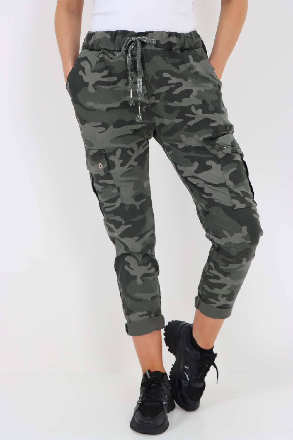 Italian Drawstring Camo Side Pockets Cargo Trousers