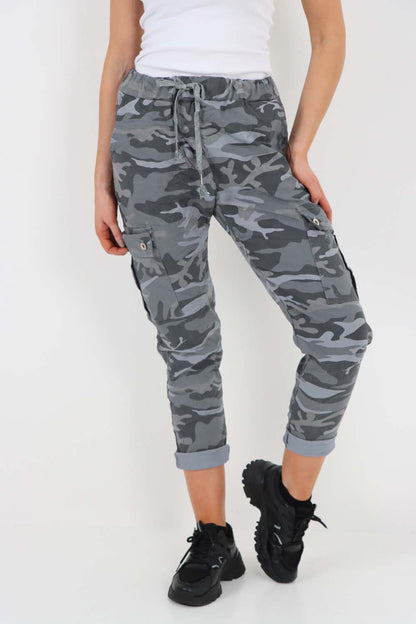 Italian Drawstring Camo Side Pockets Cargo Trousers