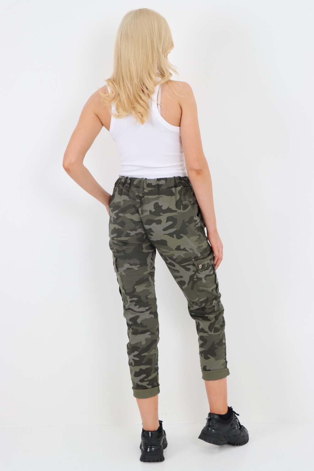 Italian Drawstring Camo Side Pockets Cargo Trousers