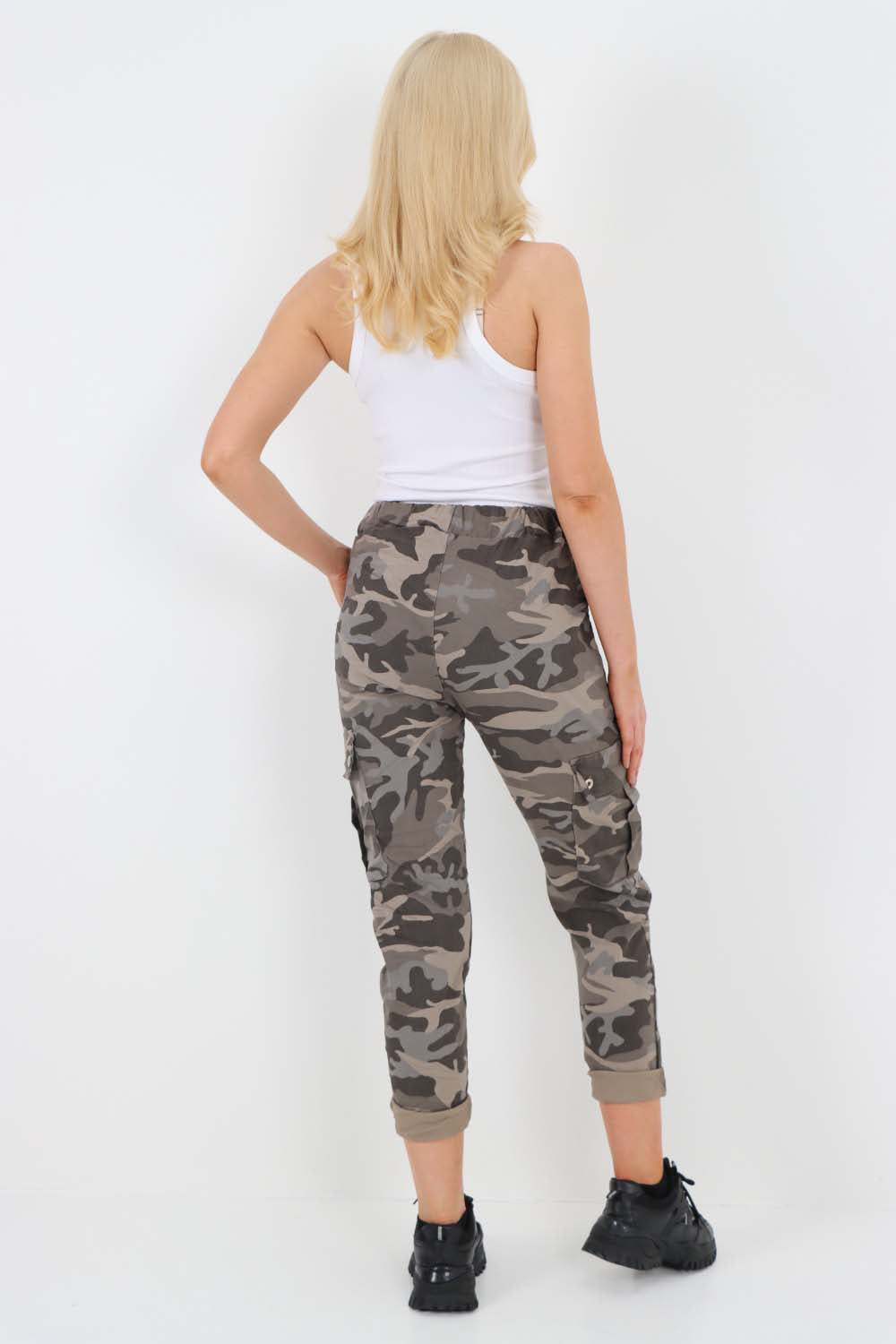 Italian Drawstring Camo Side Pockets Cargo Trousers