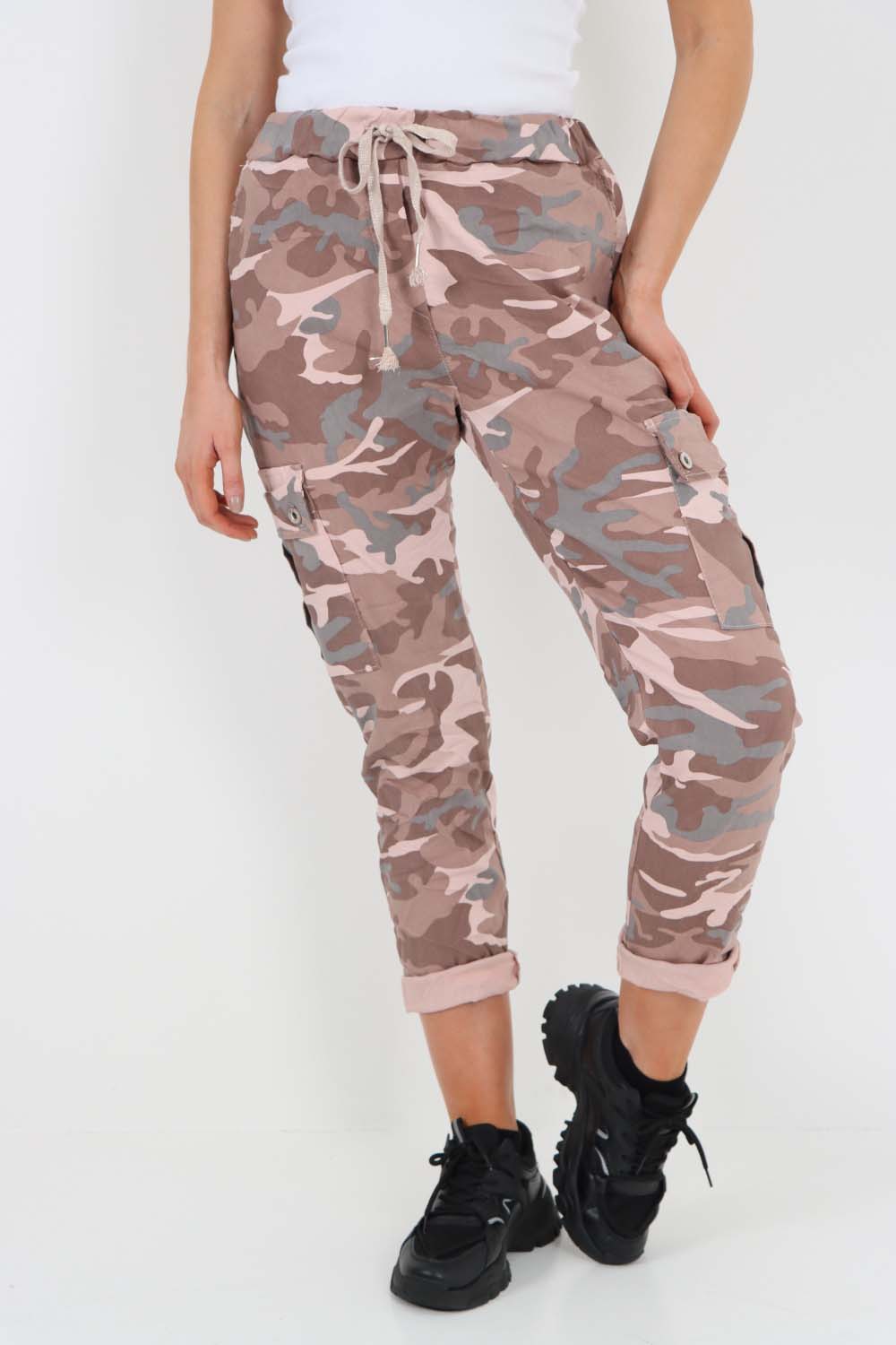 Italian Drawstring Camo Side Pockets Cargo Trousers