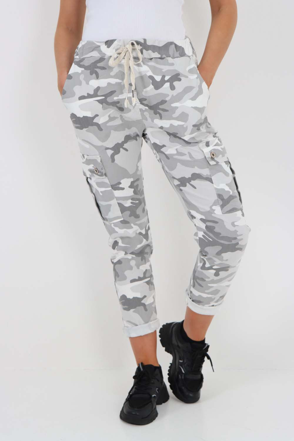 Italian Drawstring Camo Side Pockets Cargo Trousers