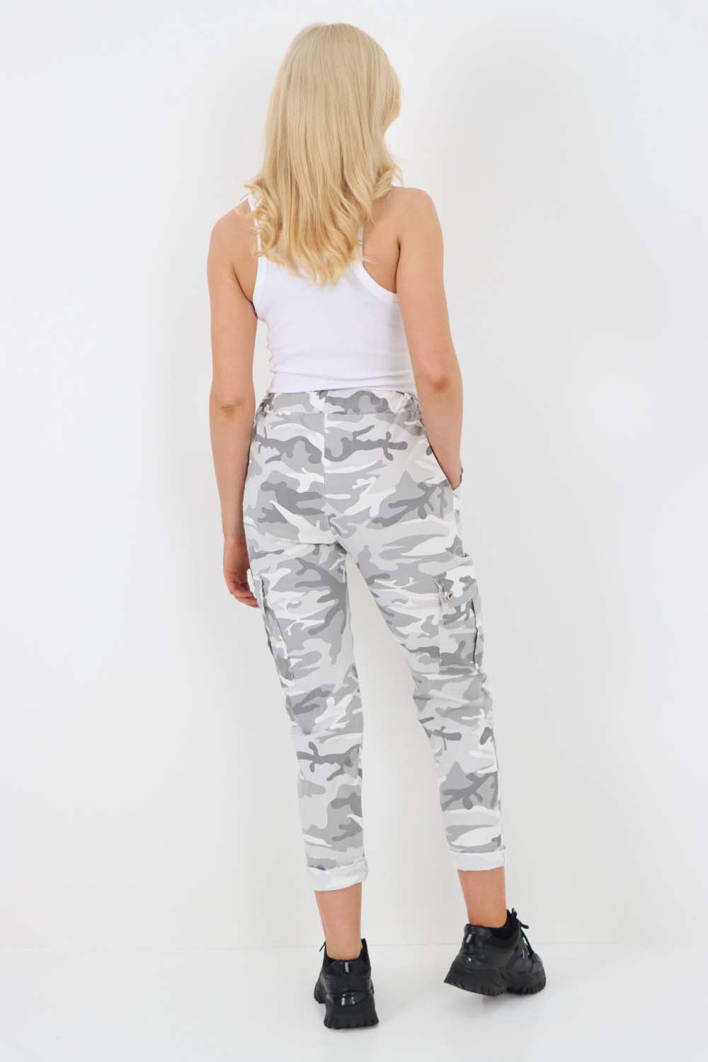 Italian Drawstring Camo Side Pockets Cargo Trousers