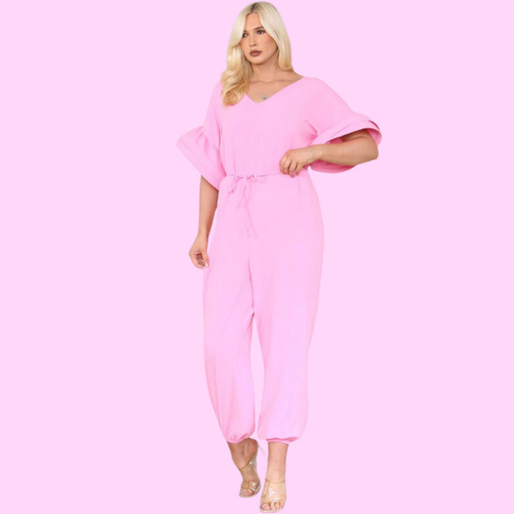 Ruffle Sleeves Frill Tie Jumpsuit