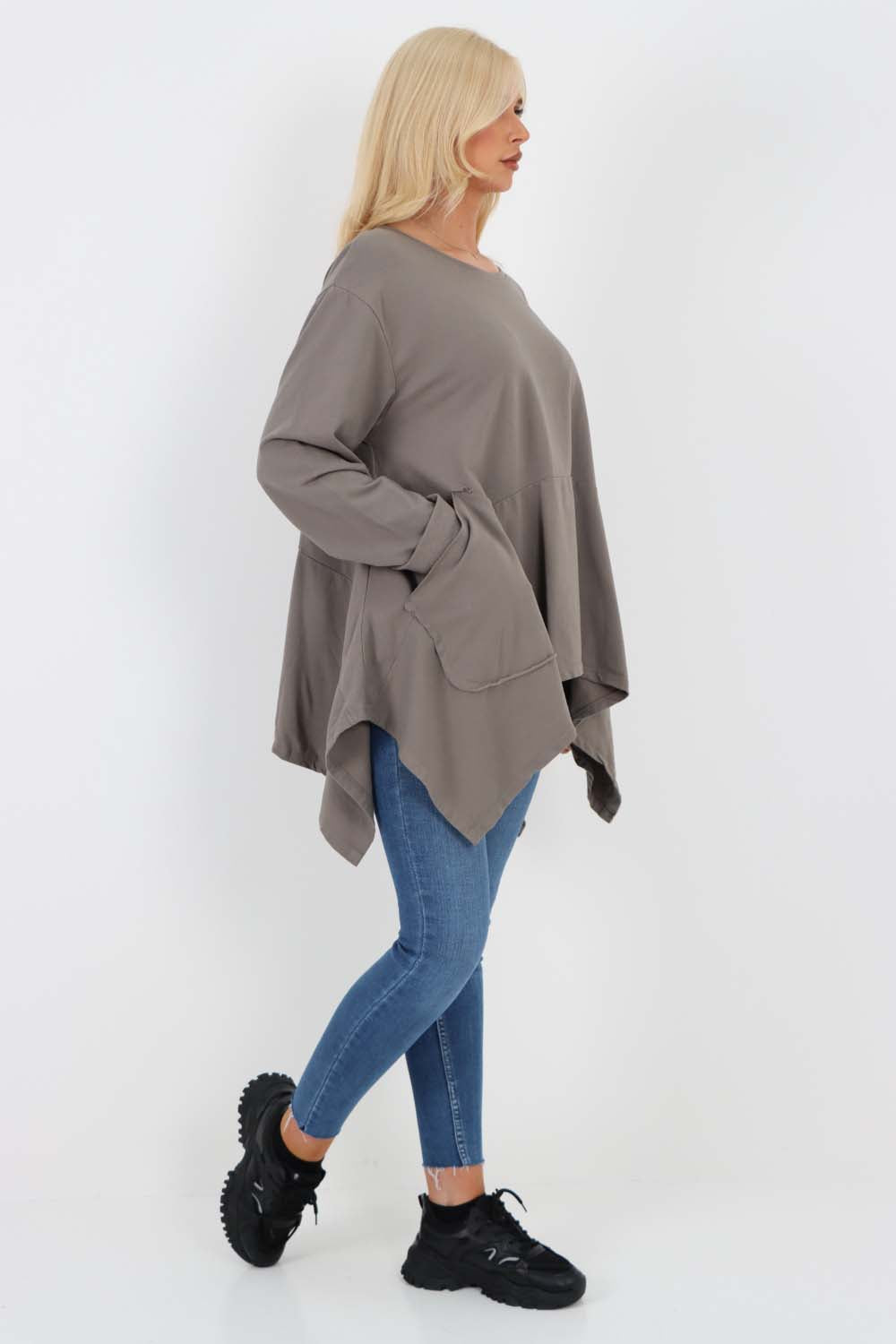 Italian Diagonal Pockets Cotton Tunic Top