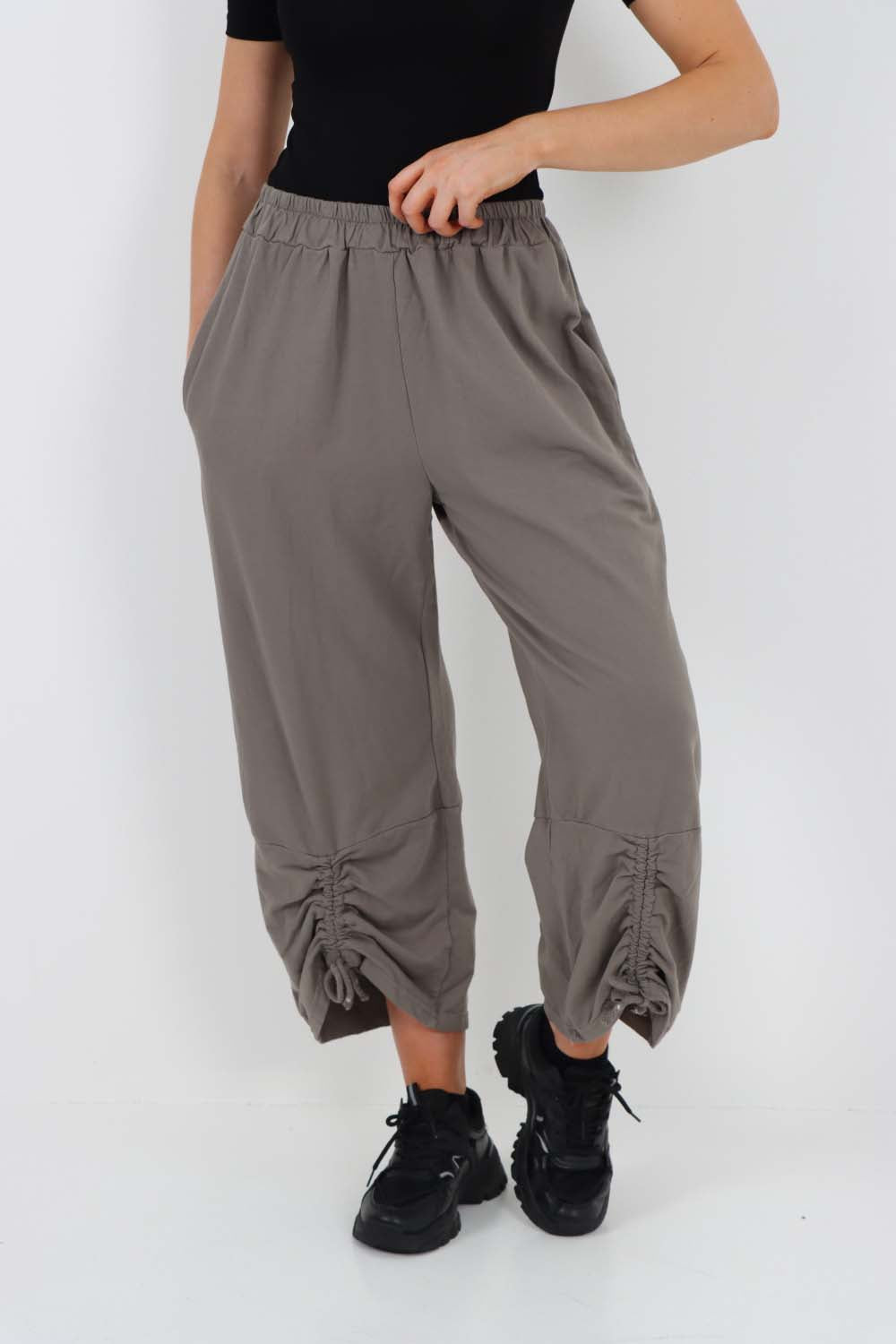 Italian Drawstring Hem Cotton Trousers With Side Pockets