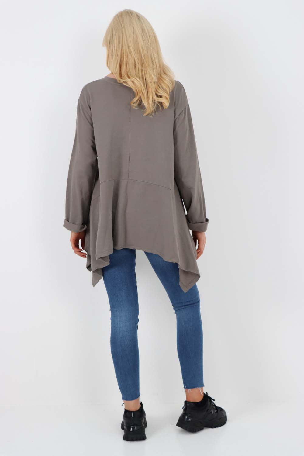 Italian Diagonal Pockets Cotton Tunic Top