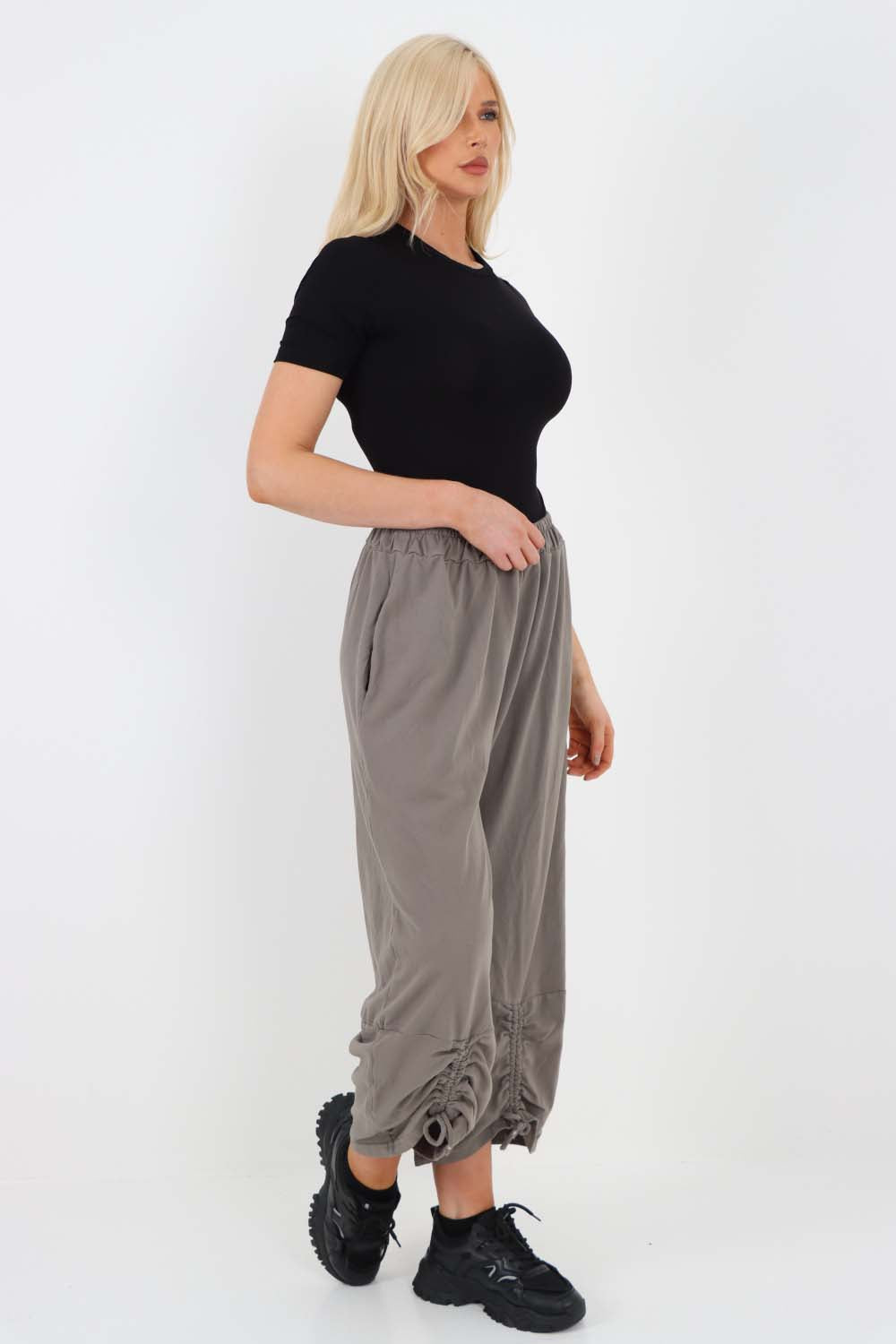 Italian Drawstring Hem Cotton Trousers With Side Pockets