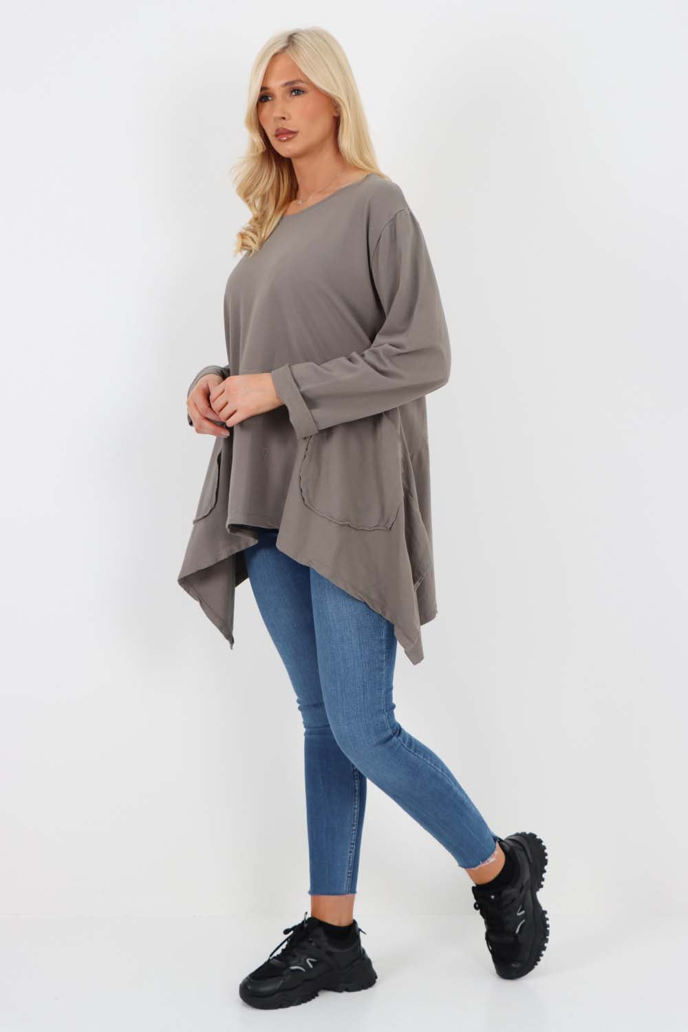 Italian Diagonal Pockets Cotton Tunic Top