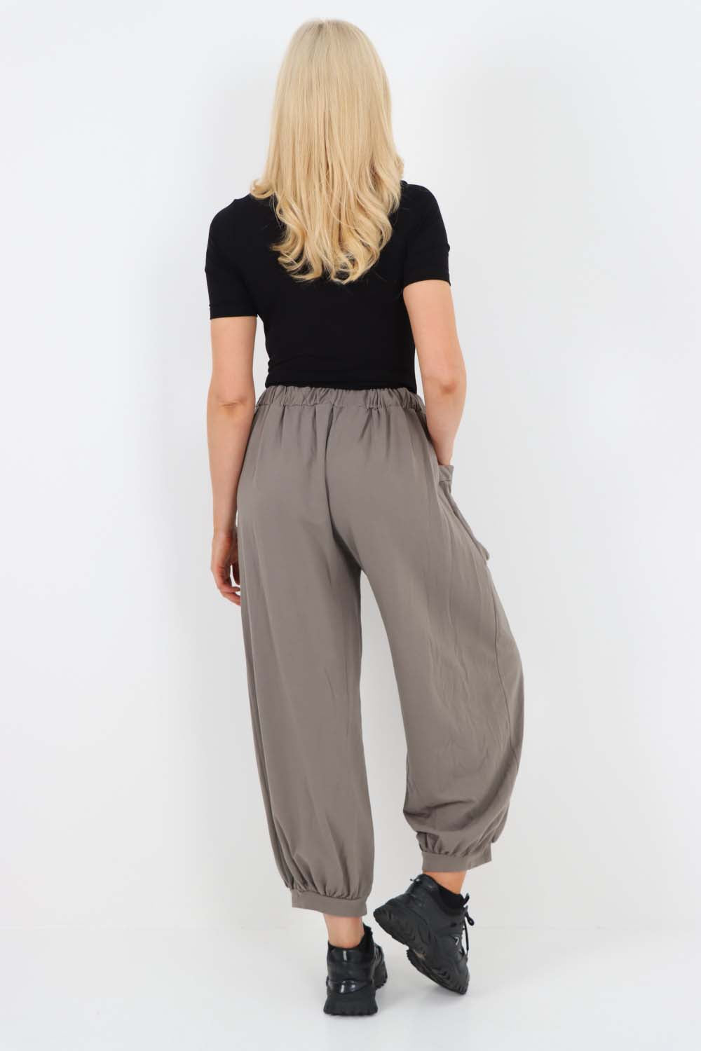 Italian Drawstring Cotton Harem Trousers With Side Pockets