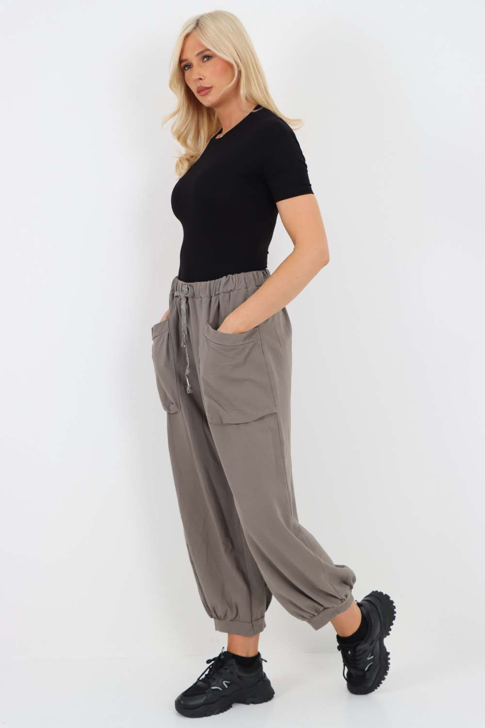Italian Drawstring Cotton Harem Trousers With Side Pockets