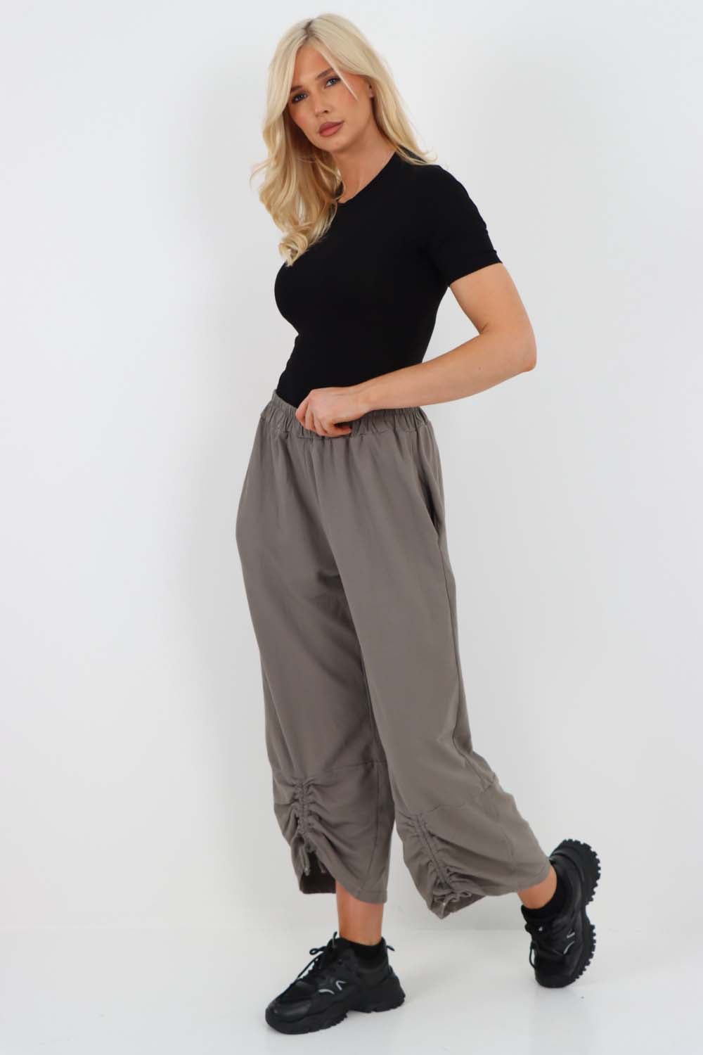 Italian Drawstring Hem Cotton Trousers With Side Pockets