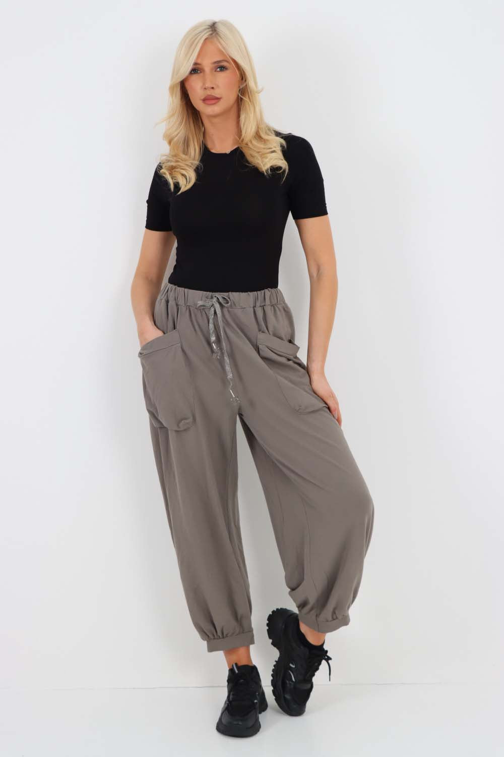 Italian Drawstring Cotton Harem Trousers With Side Pockets