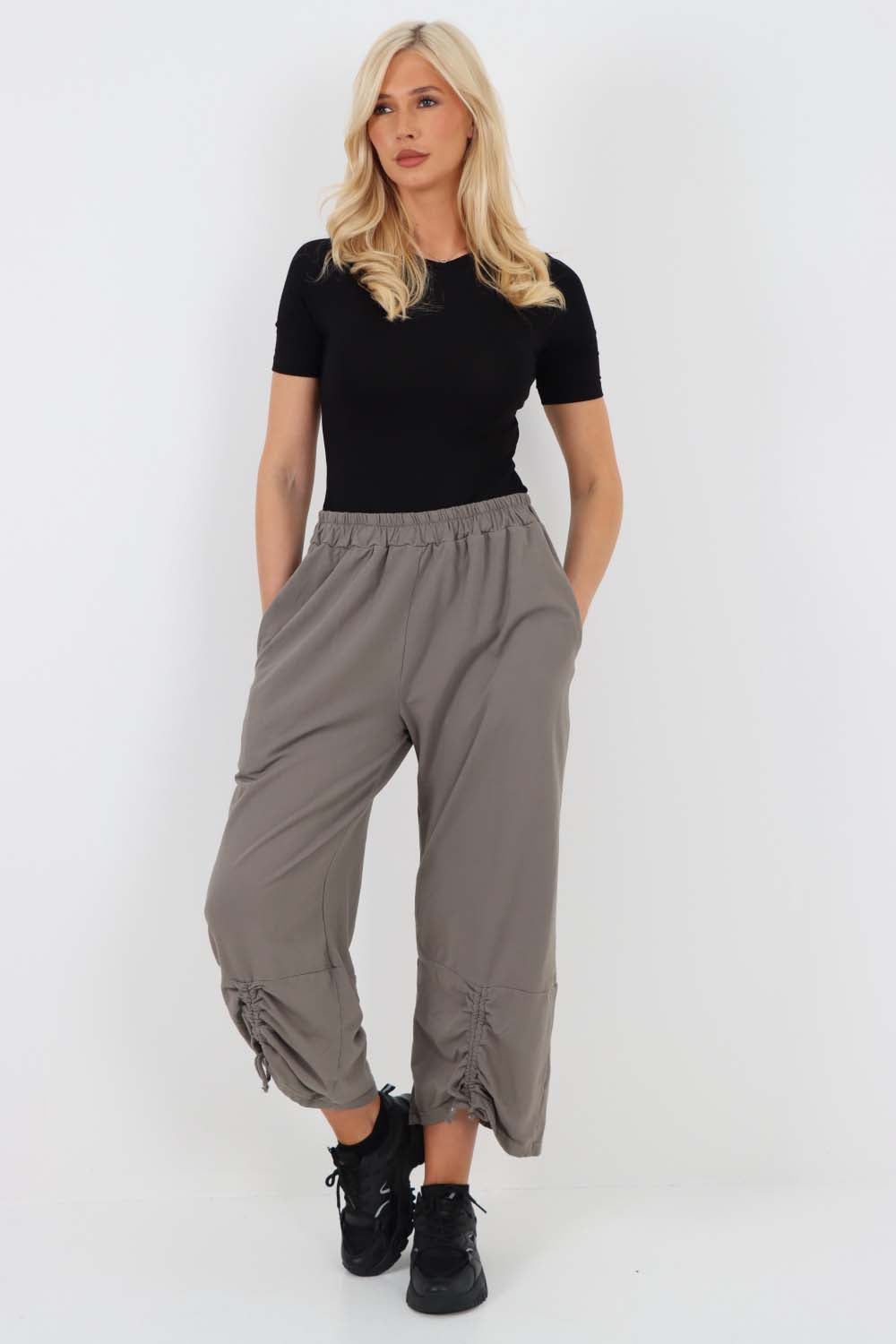 Italian Drawstring Hem Cotton Trousers With Side Pockets