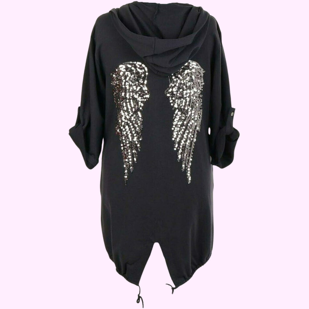 Italian Sequin Angel Wings Back Tunic Hooded