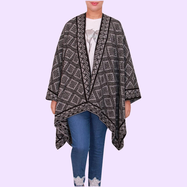 Open Front Printed Poncho Cape