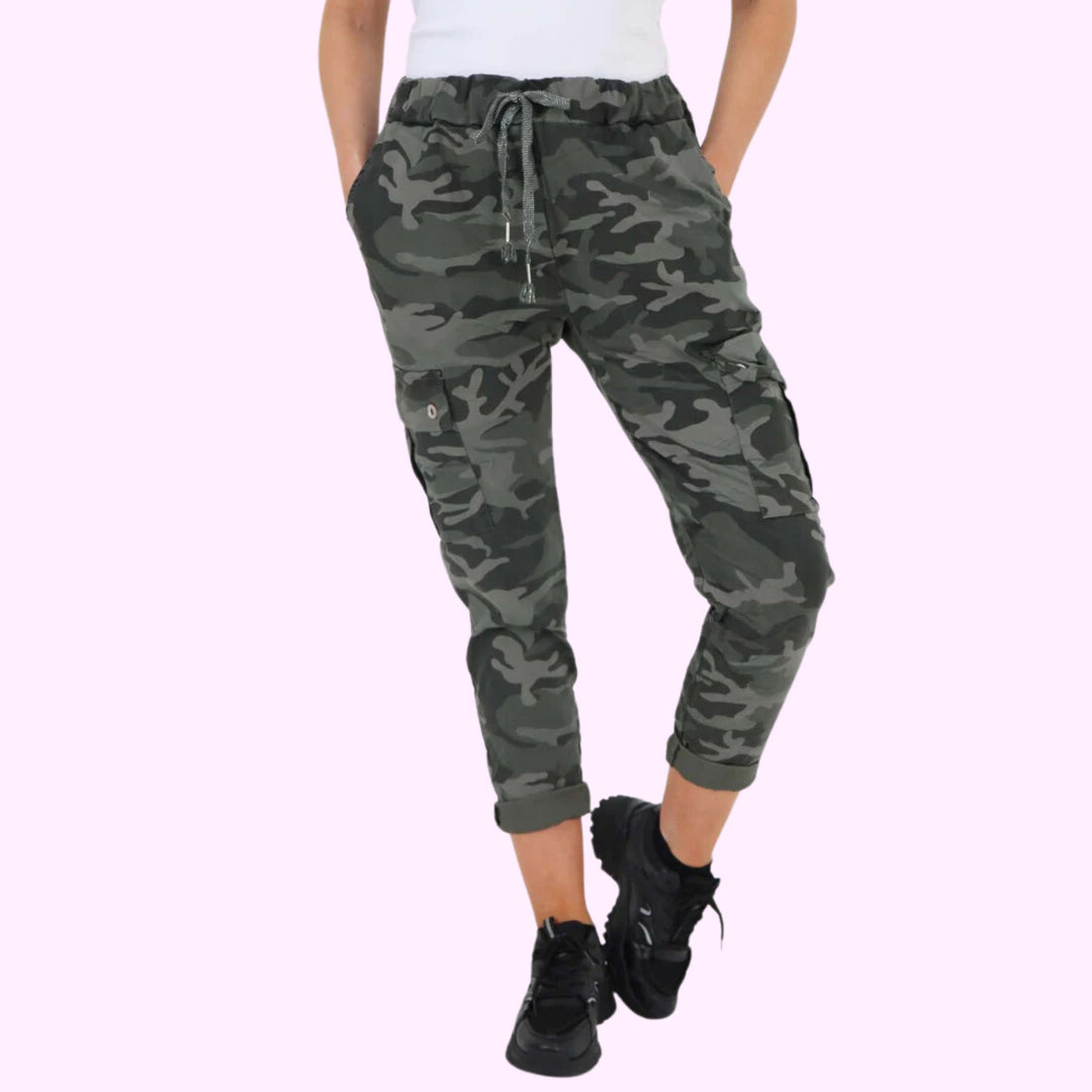 Italian Drawstring Camo Side Pockets Cargo Trousers