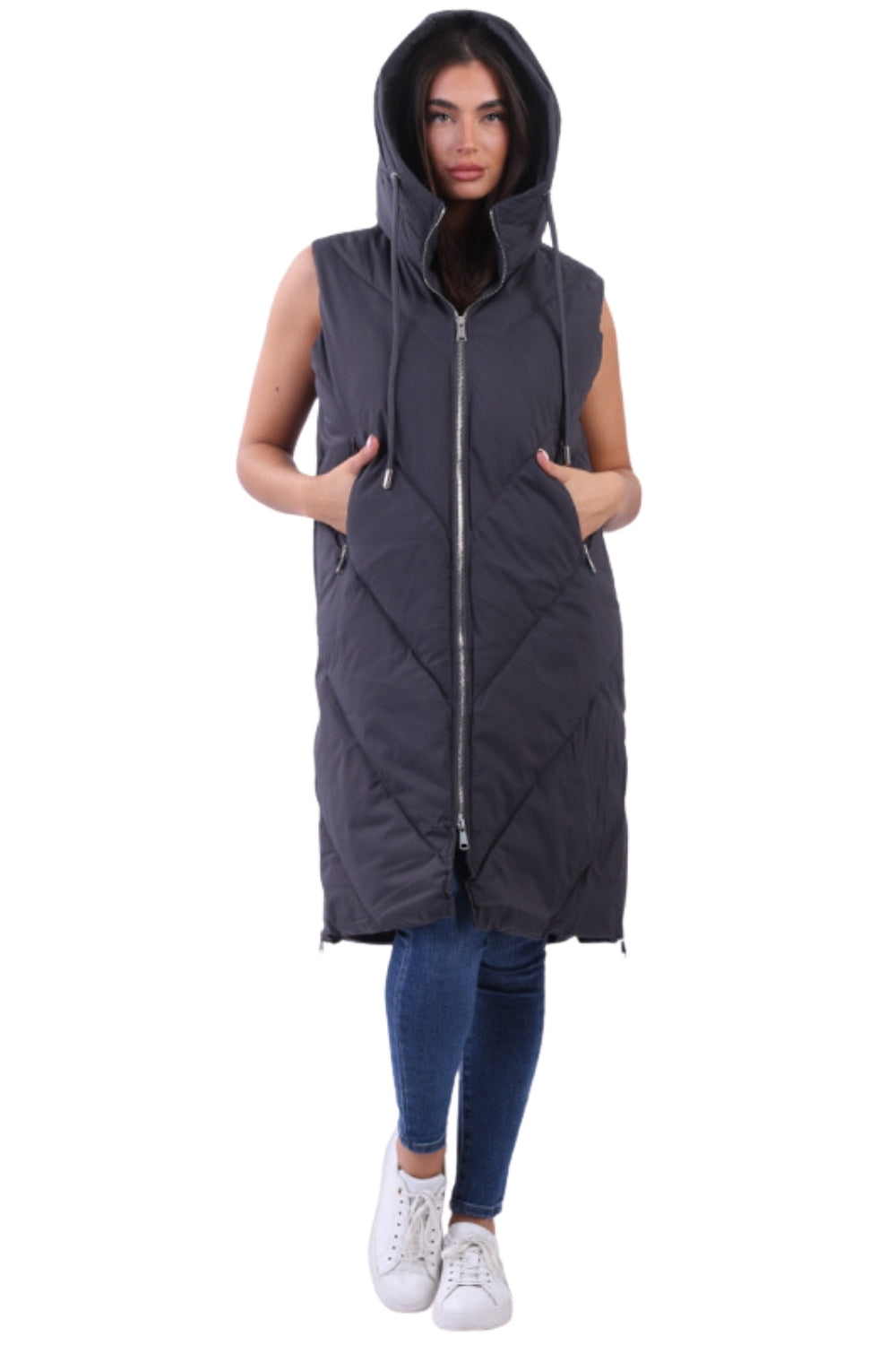 Lagenlook Hooded Long Puffer Gilet