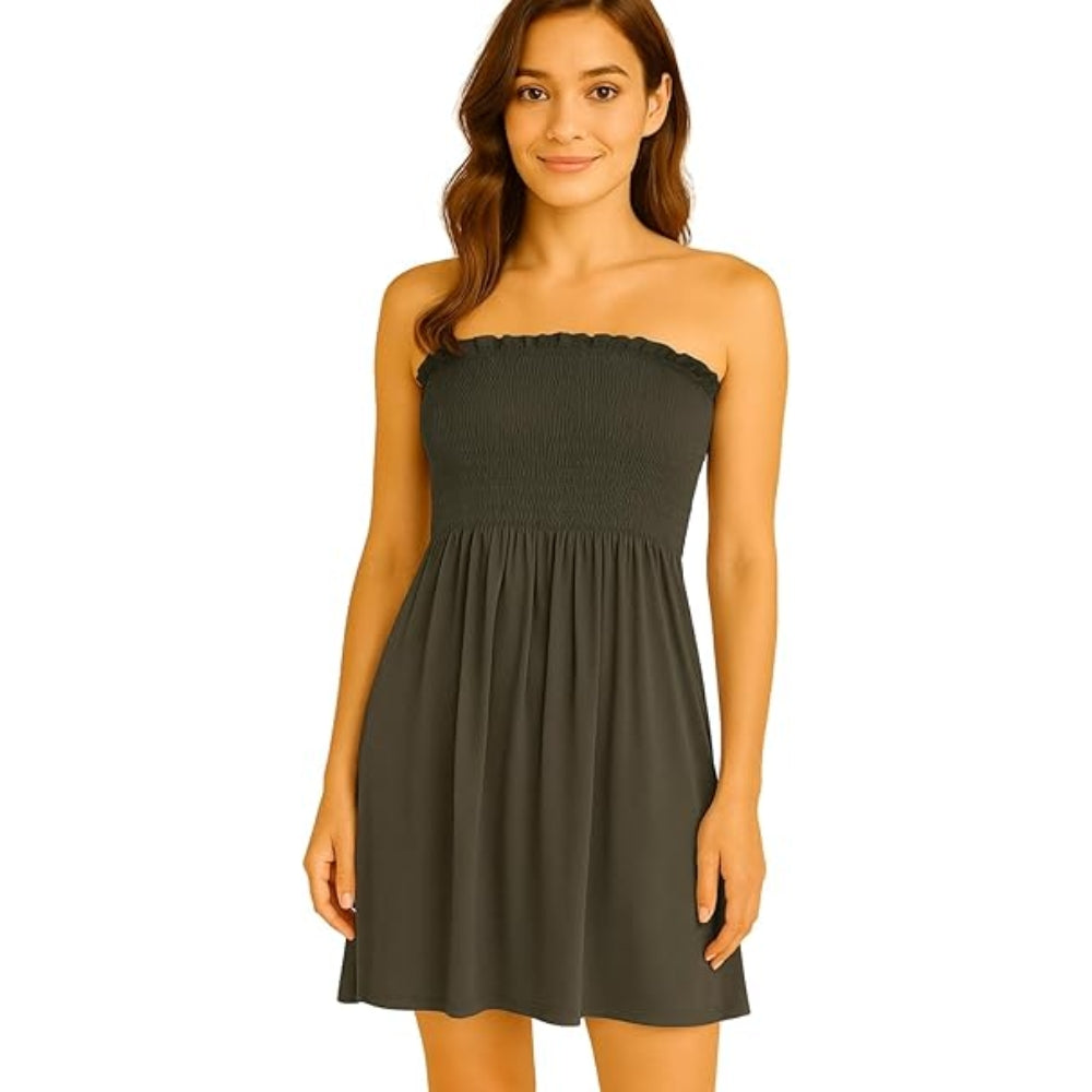 Women’s Plain Strapless Bandeau Midi Dress