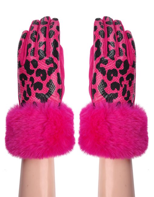 Leopard printed fur trim Gloves