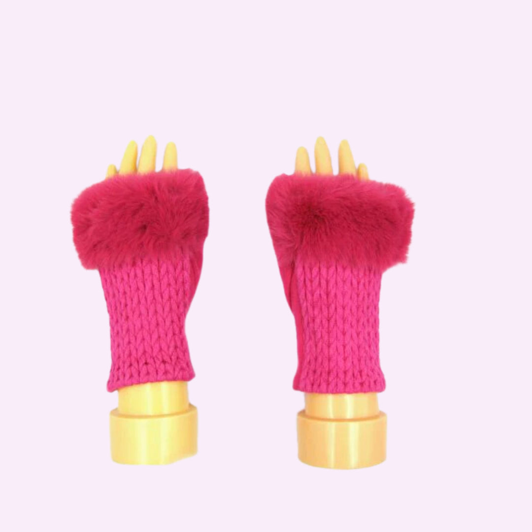 Stitch Knitted Pattern Fingerless Faux Fur Gloves